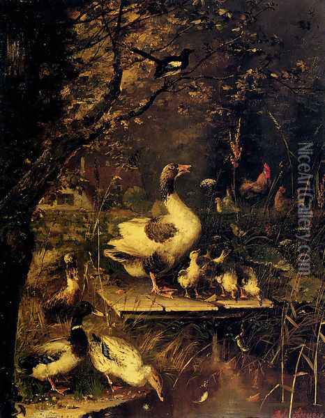 Ducks By The Water's Edge Oil Painting - Julius Scheurer