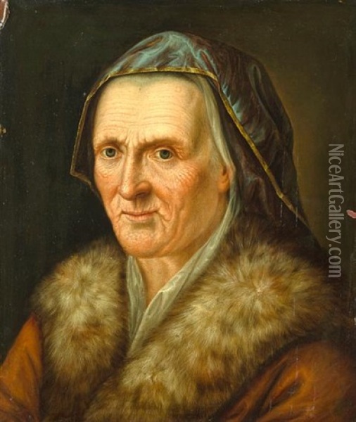 A Portrait Of A Woman With Fur Collar Oil Painting - Balthazar Denner