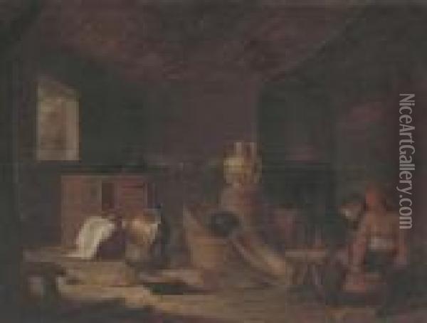 Boors In A Kitchen Oil Painting - Pieter de Bloot