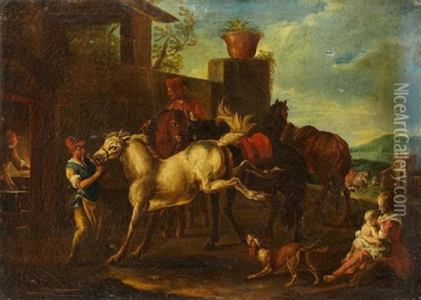 Le Cheval Retif Oil Painting - Pieter van Bloemen