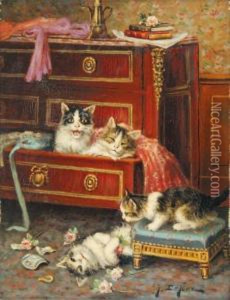 Chatons Turbulents Oil Painting - Jules Le Roy