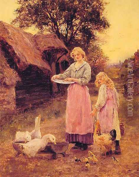 Feeding the Ducks Oil Painting - Lilian Yeend-King