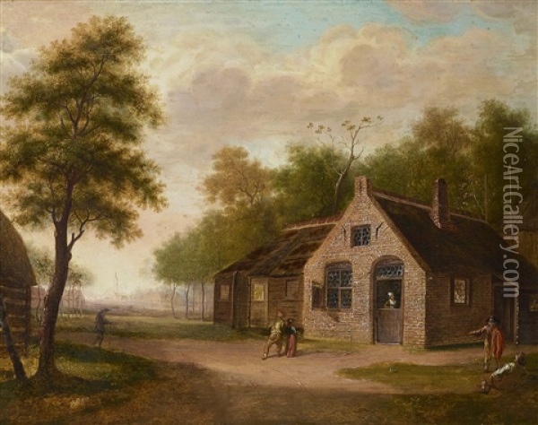 Ansicht Eines Bauernhauses Mit Figurenstaffage Oil Painting - Johannes Huibert (Hendric) Prins