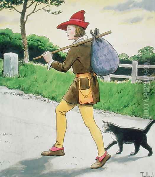 Dick Whittington 1358-1423 and his cat, from Peeps into the Past, published c.1900 Oil Painting - Trelleek