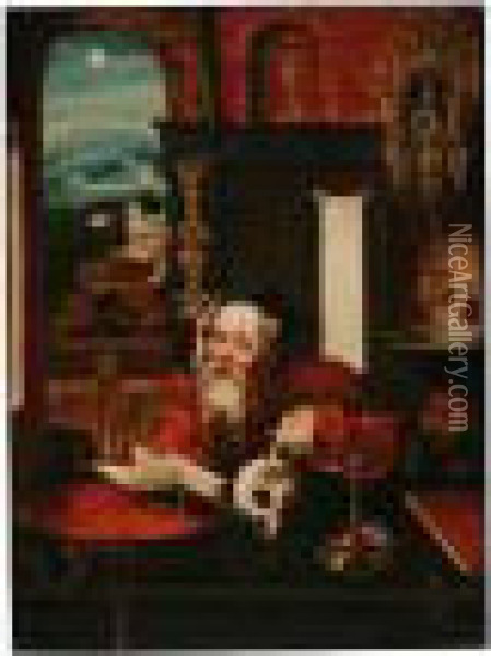 Saint Jerome In His Study Oil Painting - Pieter Coecke Van Aelst