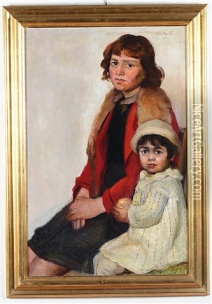 Madre E Figlia, 1935 Oil Painting - Evasio Montanella