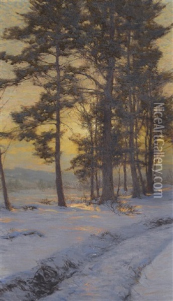 Path Through The Snow Under Golden Skies Oil Painting - Walter Launt Palmer
