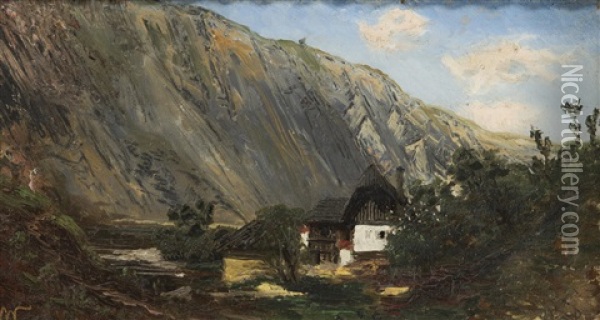 A Cottage Beneath The Rocks Oil Painting - Anton Waldhauser