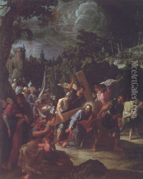 Le Portement De La Croix Oil Painting - Adriaen van Nieulandt the Elder
