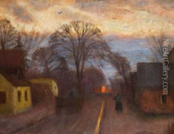 Abendliche Dorfstrase In Fischerhude Oil Painting - Otto Modersohn