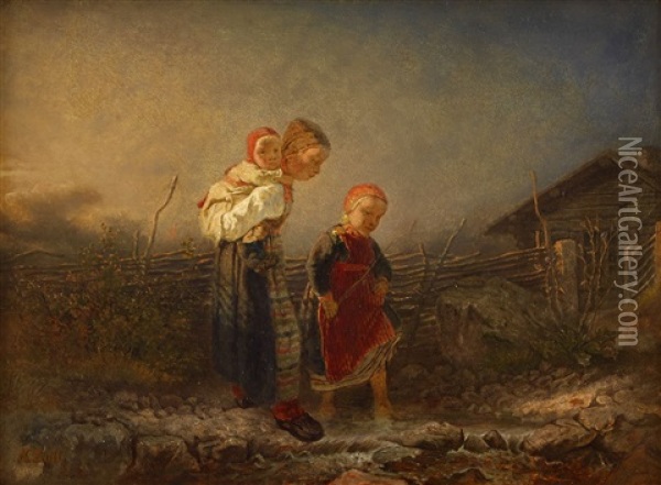 Rattviksbarn Vid Gardesgard Oil Painting - Kilian Christoffer Zoll