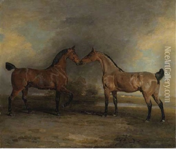 The Carriage Horses Of Albemarle Bertie, 9th Earl Of Lindsey, At Grass Oil Painting - Benjamin Marshall