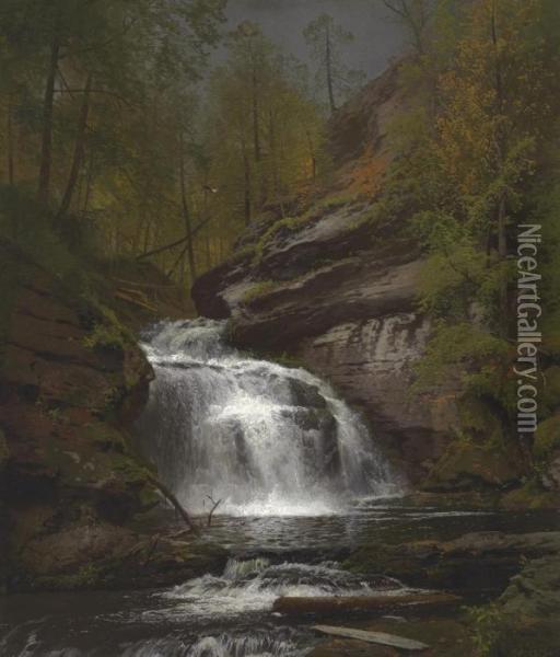 Waterfall In The Wilderness Oil Painting - Herman Herzog