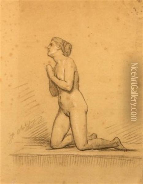 Etude D'une Femme Nue Agenouillee Oil Painting - Jean-Baptiste Chatigny