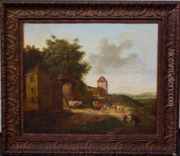 Geanimeerd Dorpslandschap Oil Painting - Abraham Johannes Ruytenschildt