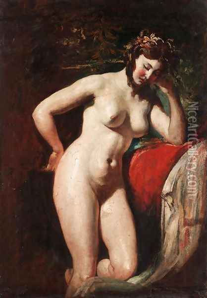 Study of a Female Nude - Contemplation Oil Painting - William Etty