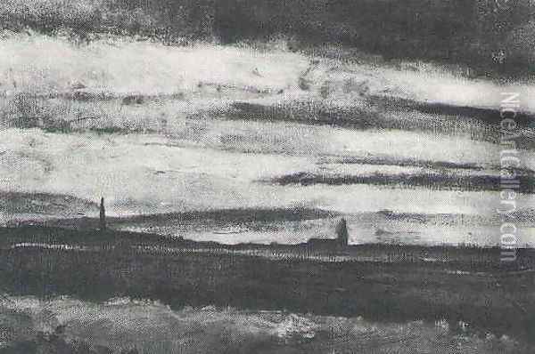 Landscape With A Church At Twilight Oil Painting - Vincent Van Gogh