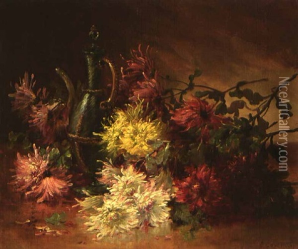 Chrysanthemen Und Krug Oil Painting - Edmond Van Coppenolle