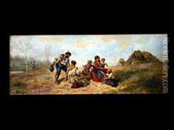 Zigeunerfamilie In Der Puszta Oil Painting - Lothar Burger