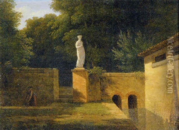 Fontaine Dans Un Parc Italien Oil Painting - Jean Victor Bertin