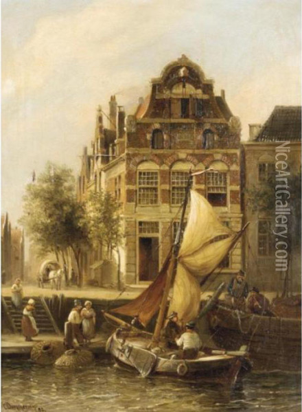 Old Houses, Rotterdam Oil Painting - Cornelis Christiaan Dommersen