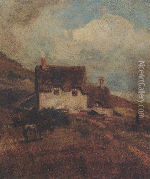 Shepherd's Hillside Cottage Oil Painting - John William Buxton Knight