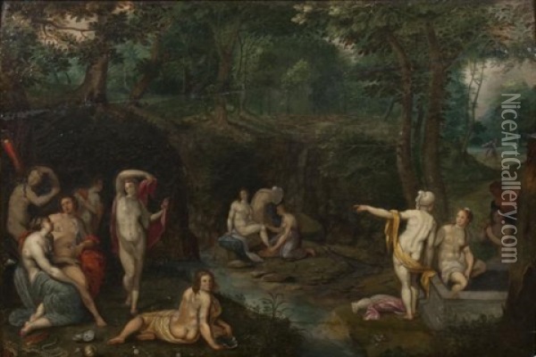 Le Bain De Diane Et Ses Nymphes Oil Painting - Hendrick De Clerck