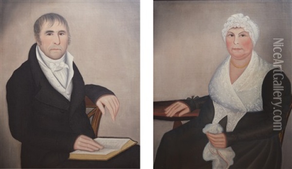 Pair Of Portraits: George Fake (1766-1856) And Catherine Sneider Fake (1770-1852) Oil Painting - Ammi Phillips