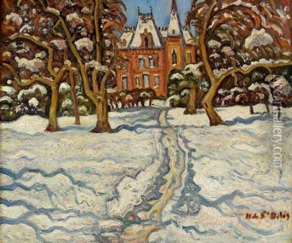 Neige A Honfleur, Maison Warnod, Vers 1921 Oil Painting - Henri Lienard De Saint-Delis