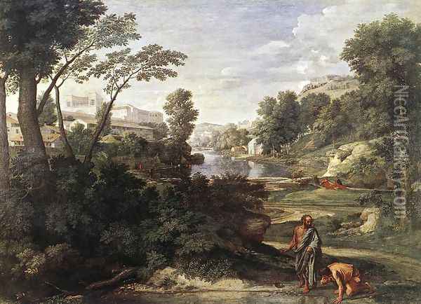 Landscape with Diogenes c. 1647 Oil Painting - Nicolas Poussin