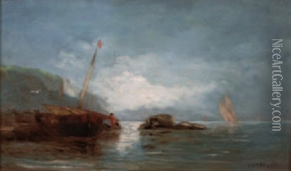 Marine Au Clair De Lune Oil Painting - Antoine-Charles Thelot