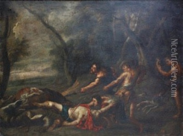 La Chasse Au Sanglier Ou La Mort D'adonis Oil Painting - Willem van Herp the Elder