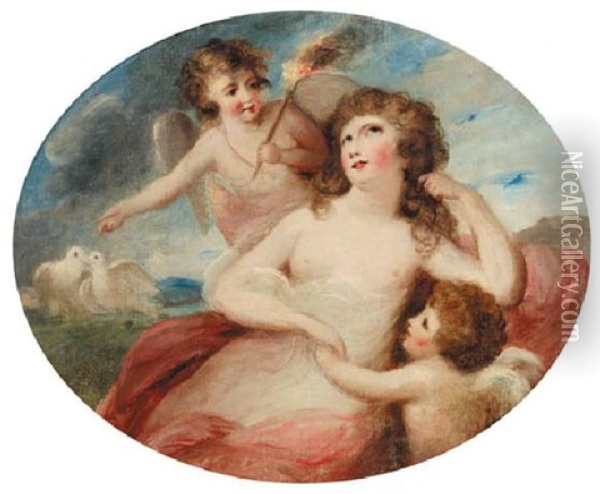 Portrait Of A Lady Attended By Cherubs Oil Painting - Lady Diana Beauclerk