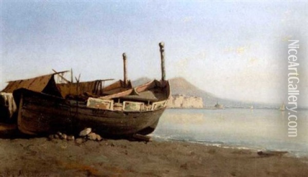 The Bay Of Naples With The Castel Dell'ovo Oil Painting - Edoardo de Martino
