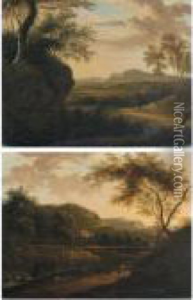 Italianate Landscape With Trees Overhanging A Road Oil Painting - Frederick De Moucheron