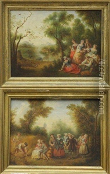 Scenes Pastorales (pair) Oil Painting - Gabriel-Gervais Chardin