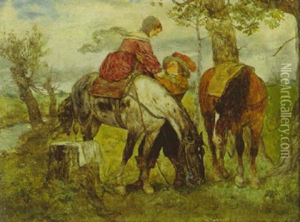 Stelldichein Am Bachufer Oil Painting - Heinrich Breling