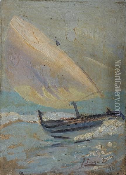 A Sailboat In Rough Seas Oil Painting - Joaquin Sorolla Y Bastida