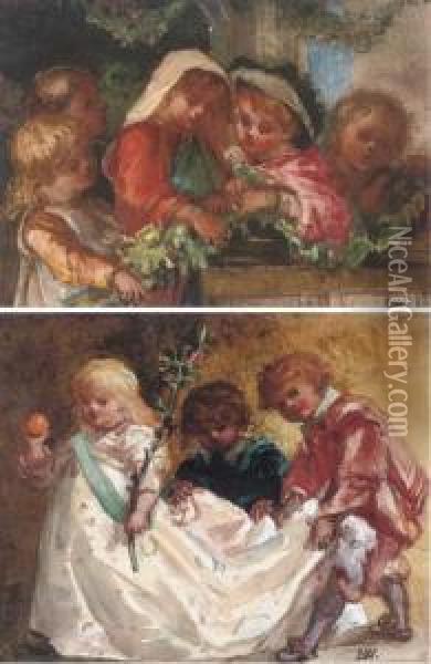 The Young Attendants; And The Flower Garland Oil Painting - Louisa Anne, Marchioness of Waterford