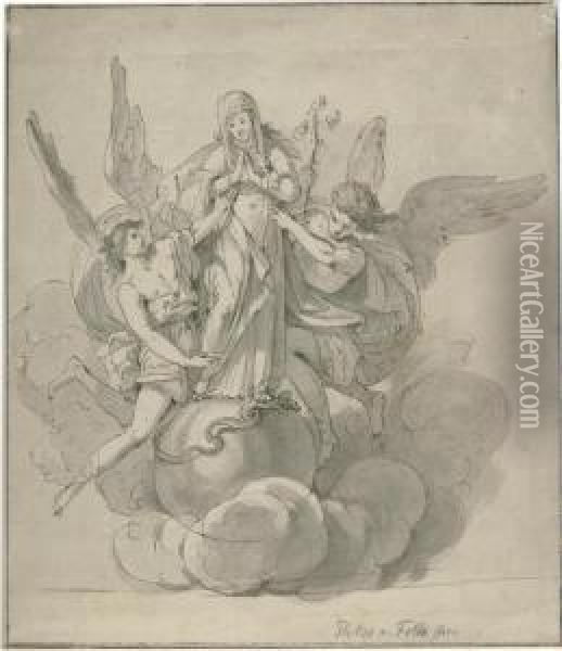 Maria Immaculata, Von Zwei Engeln Begleitet. Oil Painting - Philip Von Foltz
