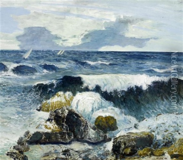 Felsige Kuste Mit Segelbooten Oil Painting - Rudolf Loew