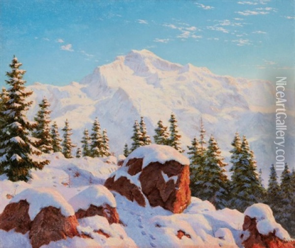 La Jungfrau En Suisse Oil Painting - Boris Bessonof