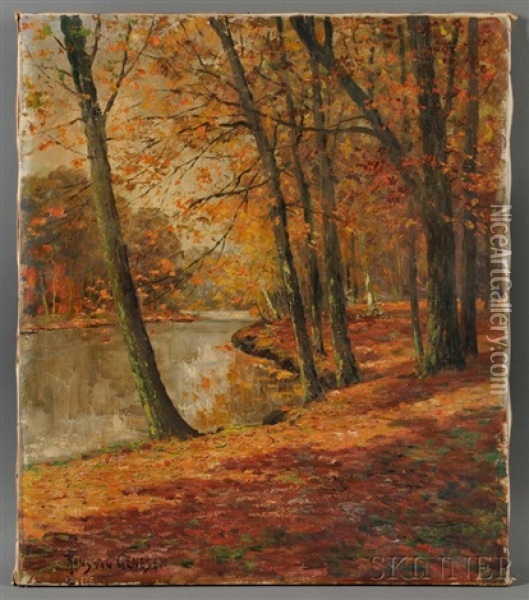 River Bend In Autumn Oil Painting - Frans van Genesen