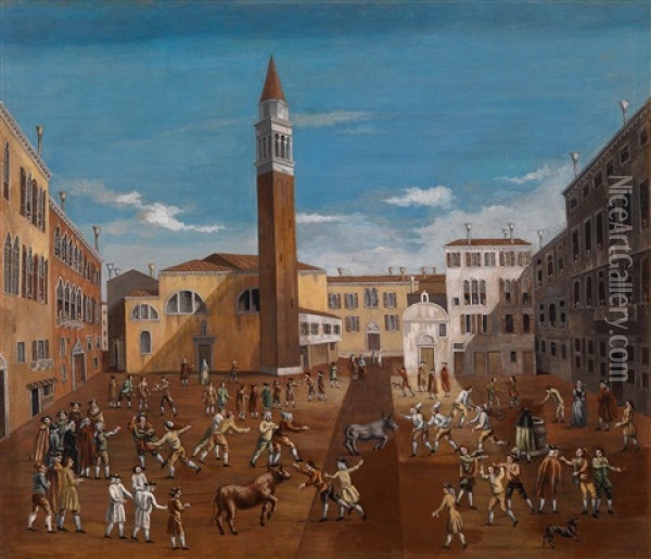 Karnevalsbelustigung Auf Dem Campo Sant'angelo In Venedig Oil Painting - Gabriel Bella