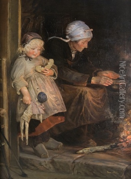 In The Glow Of The Hearth Oil Painting - Dora Hitz