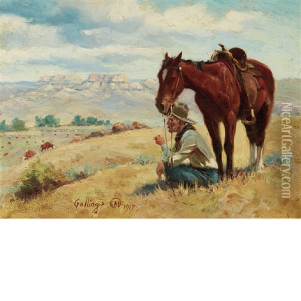 Watching Over The Herd Oil Painting - Elling William Gollings