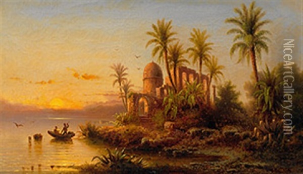 Abendlandschaft Am Nil Oil Painting - Albert Rieger