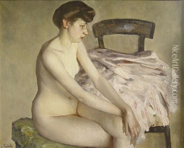 Sitzender Weiblicher Akt Oil Painting - Lothar von Seebach