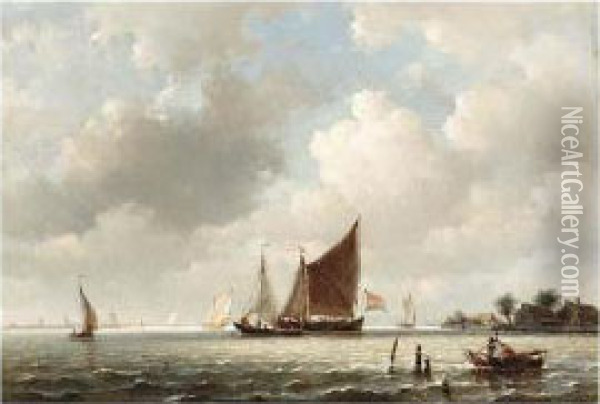 Sailing Vessels On A River Oil Painting - Everhardus Koster