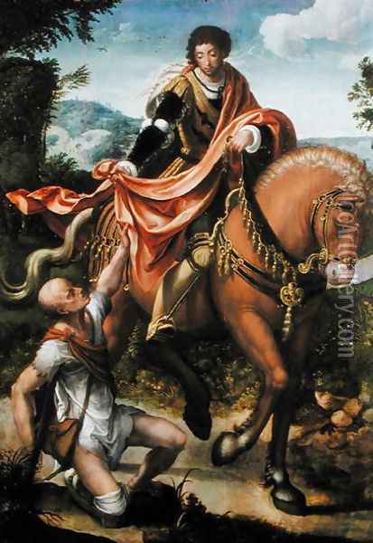Saint Martin dividing his Cloak Oil Painting - Pieter Coecke Van Aelst